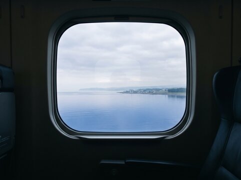 Calm Coast Through a Shinkansen Window