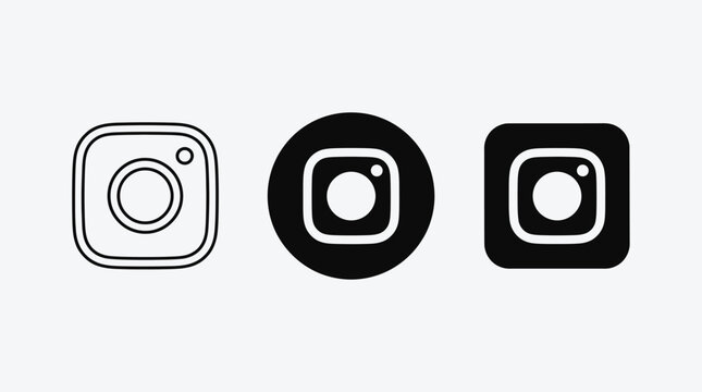 Set of instagram social media icons in different styles, linear, circular and square black glyphs