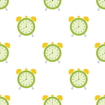 green alarm clock yellow seamless pattern