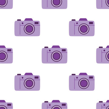purple compact camera seamless pattern