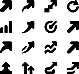 Fototapeta premium A collection of various black arrow icons on a white background for design and navigation purposes