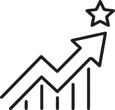 Business growth arrow and success star icon with business progress increase