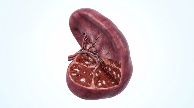Healthy Spleen Anatomy with Internal Structure, Red Pulp and White Pulp