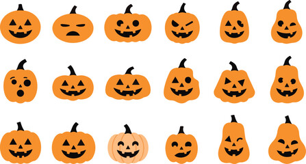 Fototapeta premium Playful Jack O Lantern Pumpkin Faces Collection for Halloween Celebration