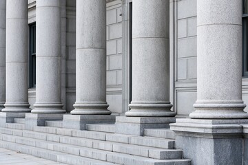 Fototapeta premium Row of Imposing Classical Stone Pillars and Steps Leading to an Ornate Building Facade