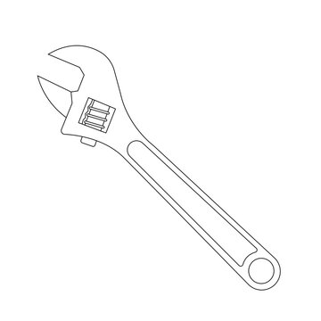 Adjustable Wrench Outline Icon Illustration on White Background