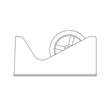 Desktop Tape Dispenser Outline Icon Illustration on White Background