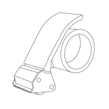 Handheld Tape Dispenser Outline Icon Illustration on White Background