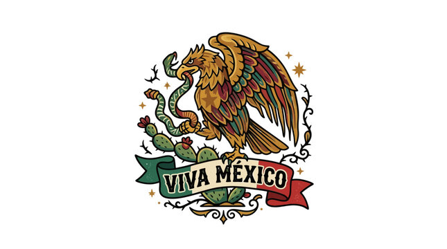 Mexican Eagle and Snake Emblem Illustration