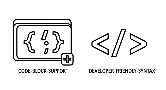 Programming code block and developer friendly syntax icons with programming