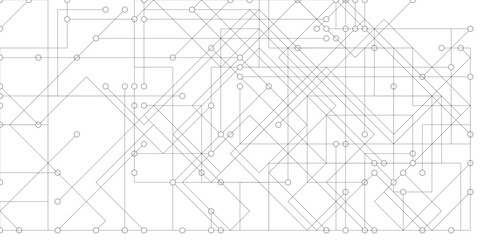 Fototapeta premium Complex diagonal and horizontal circuit network mesh with circular nodes on white background