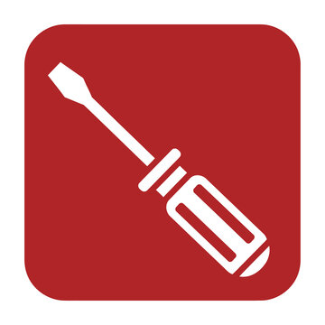 Screwdriver Icon Design on Red Rounded Square Button for Repair Service App Tool