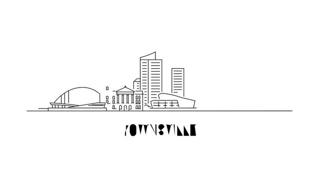 Simple line art shows Townsville skyline