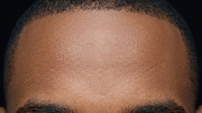 Close-up of Clean Forehead Skin Texture and Hairline of Black Man