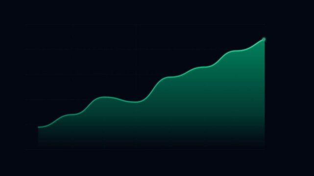 Clean 4K textless minimalist area growth comparison chart animation featuring dual smooth area fills, emerald green primary uptrend line with tip arrowhead, laser scanner beam, and dark slate corporat
