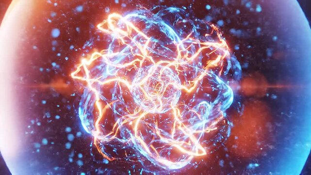 Futuristic quantum computing sphere, glowing energy core. Digital binary code numbers, artificial intelligence machine learning big data analytics network server cybersecurity innovation tech research