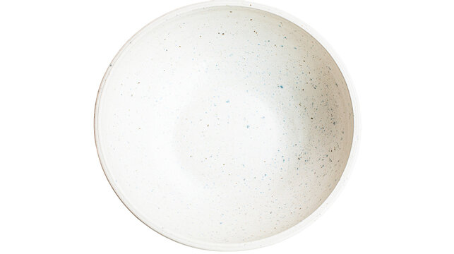 Speckled white ceramic bowl with blue flecks, isolated on transparent background