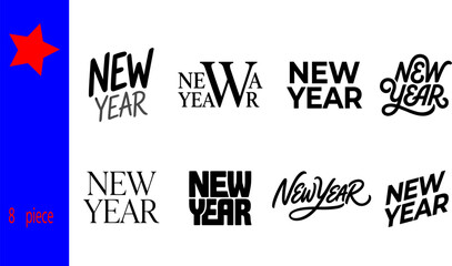 Fototapeta premium New Year Typography Set with Modern Bold and Handwritten Script Lettering 8 Piece