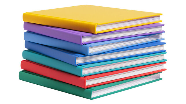 Stack of colorful hardcover books, isolated on transparent background