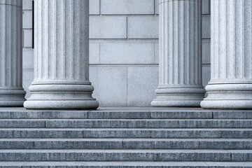 Fototapeta premium Majestic Marble Columns and Stone Steps Evoking Justice, Authority, and Grand Architecture