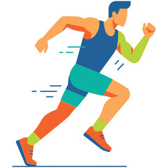 Fototapeta premium Dynamic cartoon illustration of a male runner jogging in sportswear