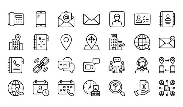 Contact Communication Customer Service and Help Desk Line Icons