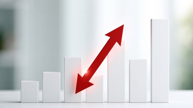 Upward and Downward Trend Arrow Over White Bar Chart Representing Financial Growth and Decline