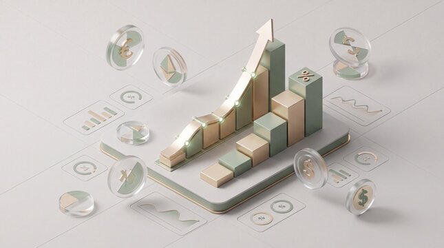 3D Financial Growth and Compound Interest Wealth Management Chart Illustration