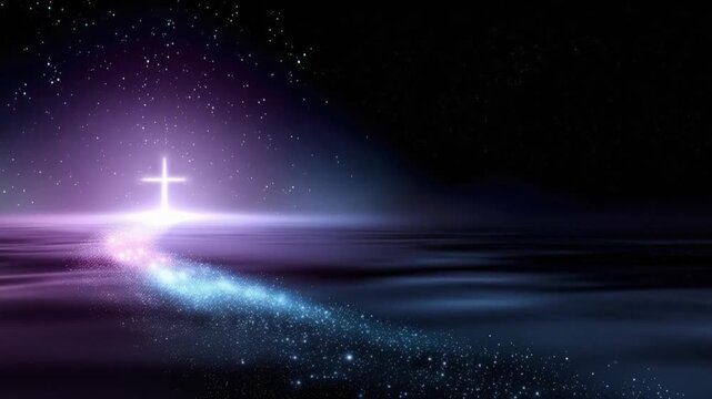 A luminous cross bathed in ethereal light, a beacon of hope in the cosmic expanse, symbolizing faith and spirituality. ..Created with Generative AI, not depicting real subjects.