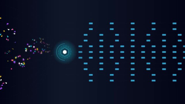 Abstract Digital Data Transformation from Unstructured Chaos to Structured Grid Motion Graphic