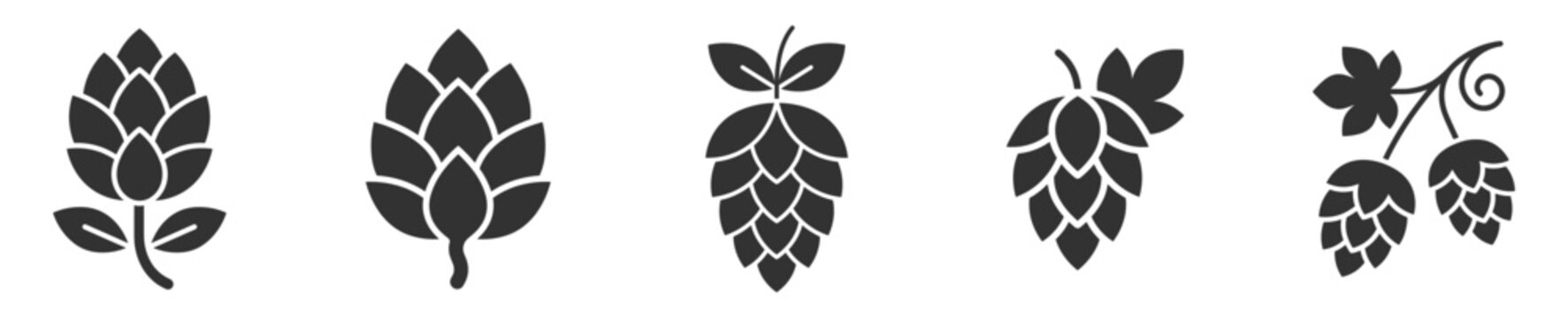 hop cones icons set silhouette style plant agriculture brewing elements on transparent background