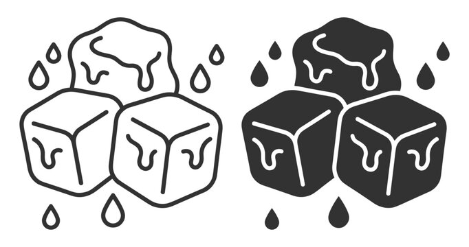 melting ice cubes outline and solid icon set vector illustration on transparent background