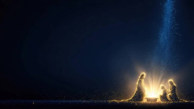 A nativity scene depicting the Holy Family bathed in divine light, symbolizing hope and faith in the dark expanse. ..Created with Generative AI, not depicting real subjects.