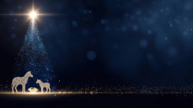 A serene nativity scene unfolds under a celestial star. ..Created with Generative AI, not depicting real subjects.