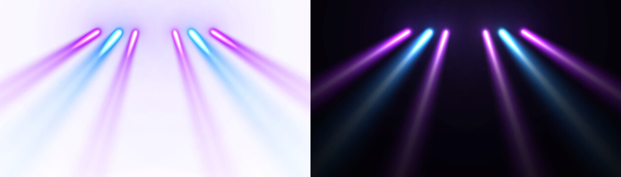 Blue purple glowing spotlight beam of lighting flare cinematic theater for stage background. Lens flash light effect.