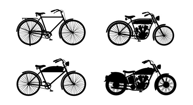 Motorized bicycle and antique moped silhouettes.