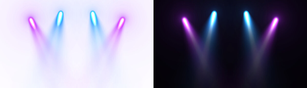Blue purple glowing spotlight beam of lighting flare cinematic theater for stage background. Lens flash light effect.