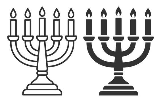 menorah candle holder silhouette and outline icons illustration on transparent background