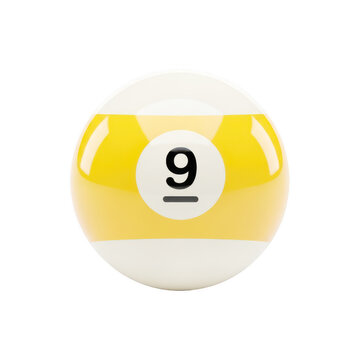 Classic yellow and white billiard ball with the number nine