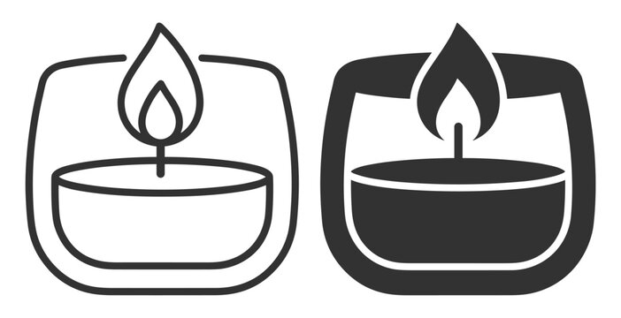 candle tea light icon set in outline and solid style vector illustration on transparent background