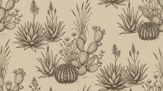 Desert cactus and succulent plants seamless pattern vintage botanical illustration vector with succulent botanical seamless background