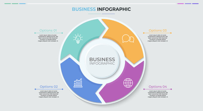 Circular business infographic with four arrow segments forming cycle
