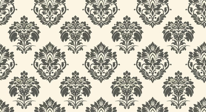 Classic seamless damask design with refined botanical scroll features and accents