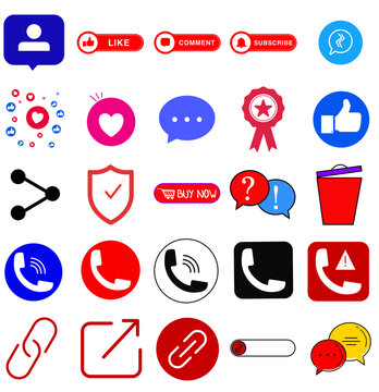 Thumbs up, like, comment, share and follow, collection Button notification for social media, vector illustration