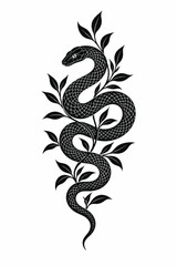 Fototapeta premium Tattoo Serpent Botanical Logo Design