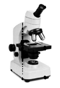 Science microscope laboratory research in lab biology chemistry of scientific equipment instrument magnification study analysis experiment halftone dot
