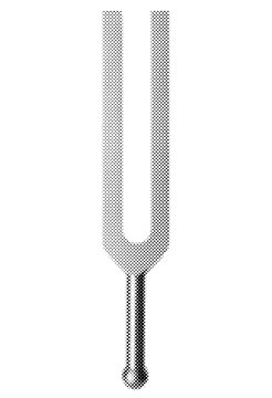 Fork tuning halftone sound in music instrument frequency of vibration acoustics pitch steel metal medical neurology therapy healing