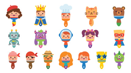 Fototapeta premium Cute character paintbrush collection with colorful festive costumes.