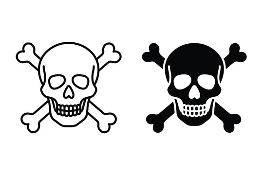 Set of skull and crossbones icons, vector illustration of poison or danger sign