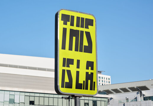 Mockup of Blank vertical blue AD sign in Los Angeles